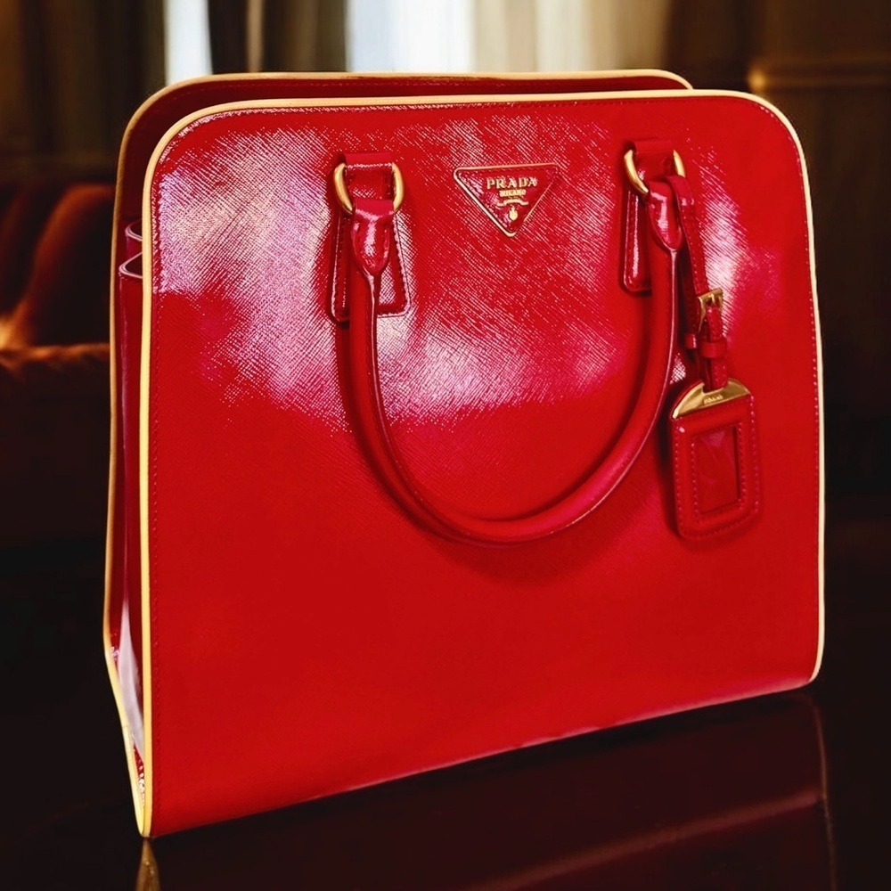 Auth. PRADA 2012 Candy Apple Red Saffiano Leather Tote - Picture 2 of 15